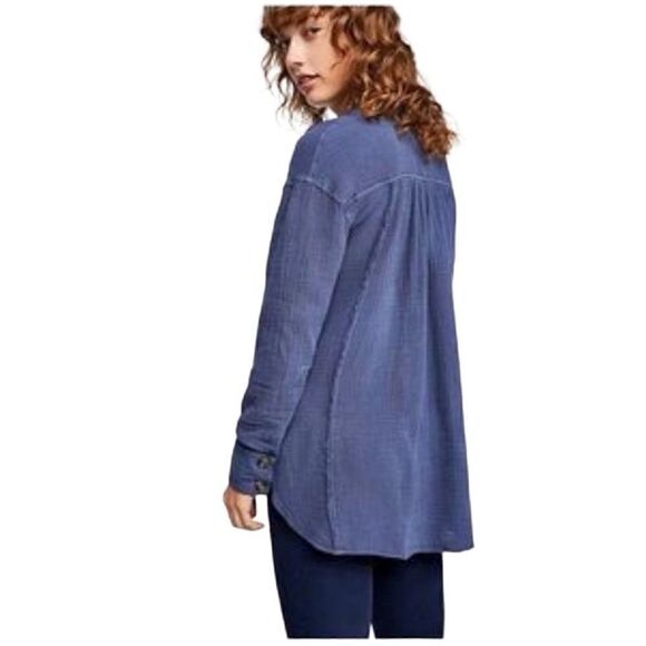 Free‎ People All About The Feels Button Blouse Blue Small - Picture 2 of 9